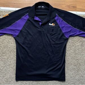 FedEx By Stan Herman Men's Lg Black & Purple Long Sleeve Polo Shirt Brand New